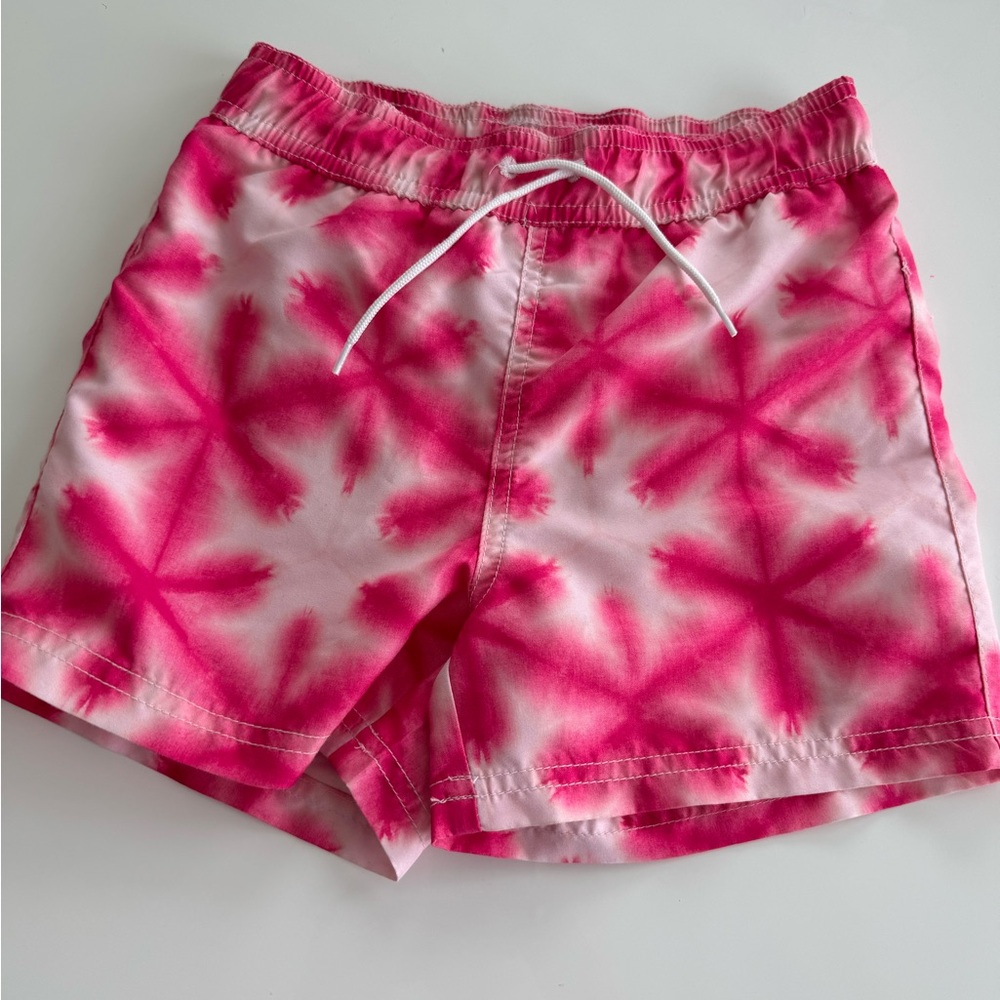 Janie and Jack Boys Swim Trunks size 5 Pink and White Batik